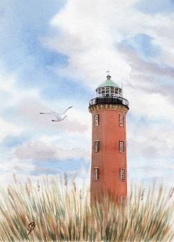 Poster DIN-A3  Aquarell Maritim Kunst Druck Kunstdruck Nordsee Cuxhaven Leuchtturm Döse Duhnen Alte Liebe